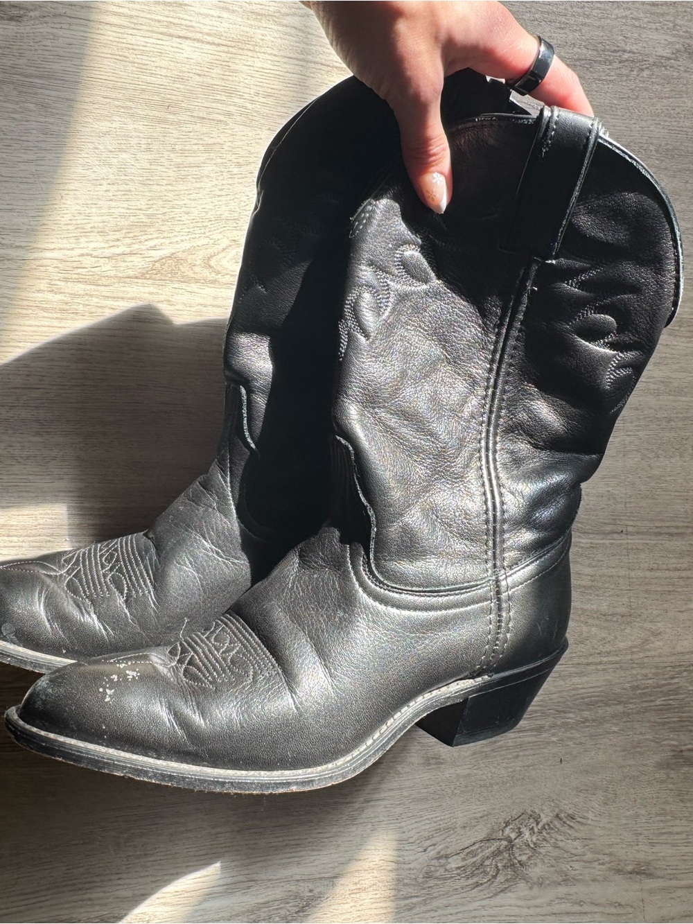 Laredo Black Leather Western Heel Cowboy Boots